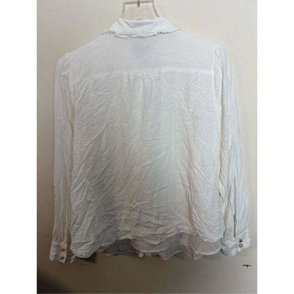 Talbots 100% Rayon Button Up Pearl Buttons Lettuce Collar Blouse Dressy XL Petit - Picture 4 of 4